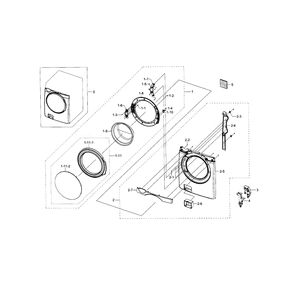 Frame Front And Door Diagram and Parts List for WF395BTPARA A1-0000 Samsung Washer