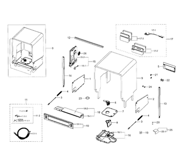 Case Assy Diagram and Parts List for DW80J7550US AA-0001 Samsung Dishwasher