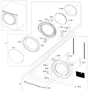 Front/door Assy Diagram and Parts List for DV520AGP XAA-0004 Samsung Dryer