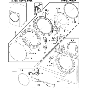 Front Assembly Diagram and Parts List for DV448AEW XAA-0000 Samsung Dryer