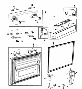 Freezer Door Diagram and Parts List for RF263AEPN XAA-0001 Samsung Refrigerator