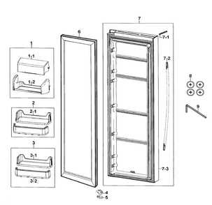 Right Door Diagram and Parts List for RS267TDBP XAA-0000 Samsung Refrigerator