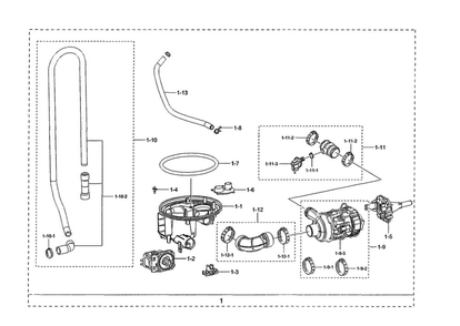 Sump Assembly Diagram and Parts List for DW80R2031US AA-00 Samsung Dishwasher