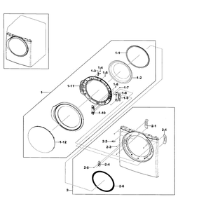 Front And Door Diagram and Parts List for DV330AEB XAA-0002 Samsung Dryer