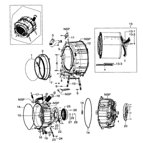 Drum Assembly Diagram and Parts List for WF206ANS XAA-0000 Samsung Washer