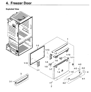 Freezer Door Diagram and Parts List for RF28HFEDBWW AA-0008 Samsung Refrigerator