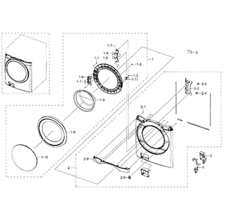 Front Section Diagram and Parts List for WF511ABR XAA-0002 Samsung Washer