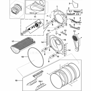 Assembly Drum Diagram and Parts List for DV306LEW (XAA)(0001) Samsung Dryer