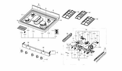 Cooktop Diagram and Parts List for FX710BGS XAA-0003 Samsung Range