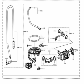 Assembly Sump Diagram and Parts List for DW80M2020US (AC)(0000) Samsung Dishwasher