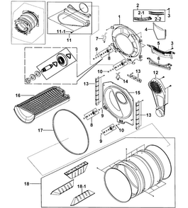 Drum Assy Diagram and Parts List for DV2C6BEW XAA-0000 Samsung Dryer