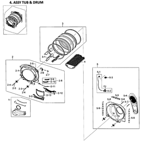 Drum Assembly Diagram and Parts List for DV419AEW XAA-02 Samsung Dryer