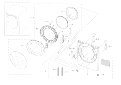 Part Location Diagram of DC63-01954A Samsung Dryer door outer frame
