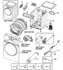 Main Assy Diagram and Parts List for DV328AGG XAA-0000 Samsung Dryer