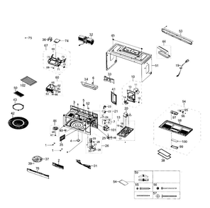 Main Assy Diagram and Parts List for SMH1927B XAA-0001 Samsung Microwave