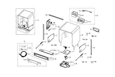 Case Assy Diagram and Parts List for DW80H9970MO AA-0000 Samsung Dishwasher