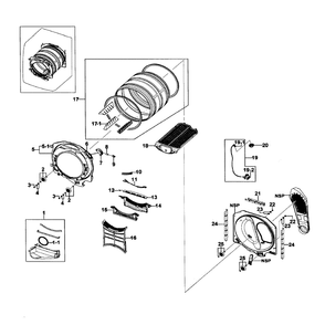 Drum Assembly Diagram and Parts List for DV511AEW XAA-0001 Samsung Dryer