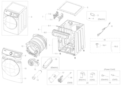 Main Asy Diagram and Parts List for DV45K6200EW A3-0000 Samsung Dryer
