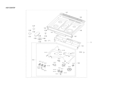 Cooktop Assembly Diagram and Parts List for NX60T8511SS AA-00 Samsung Range