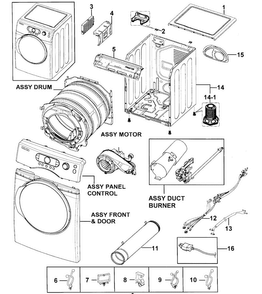 Main Assy Diagram and Parts List for DV328AGR XAA-0000 Samsung Dryer