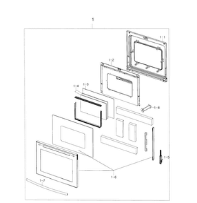 Door Assy Diagram and Parts List for NE597R0ABSR AA-0001 Samsung Range