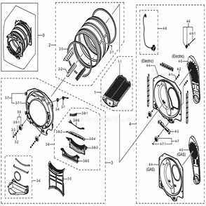 Assembly Drum Diagram and Parts List for DV45K6500EV (A3)(0001) Samsung Dryer