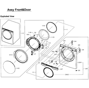Front Assy Diagram and Parts List for DV405GTPASU AA-0002 Samsung Dryer