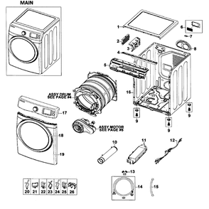 Main Assembly Diagram and Parts List for DV520AEW XAA-01 Samsung Dryer