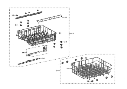 Basket Assembly Diagram and Parts List for DW80R2031US AA-00 Samsung Dishwasher