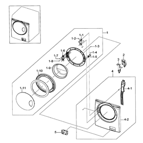 Front Assembly Diagram and Parts List for WF218ANB XAA-0000 Samsung Washer
