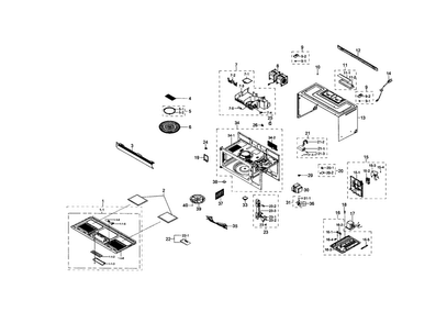 Main Assy Diagram and Parts List for ME16H702SEB AA-0001 Samsung Microwave