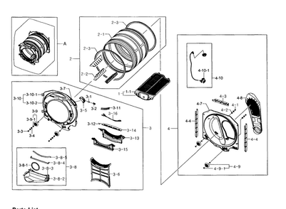 Drum Diagram and Parts List for DV511AGW XAA-0003 Samsung Dryer