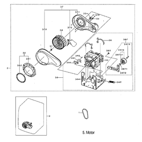 Motor Duct Diagram and Parts List for DVE45M5500Z A3-0000 Samsung Dryer