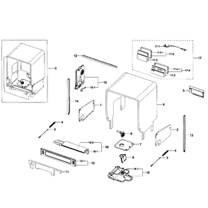 Case Assembly Diagram and Parts List for DW80H9930US AA-0001 Samsung Dishwasher