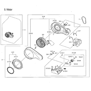 Motor Duct Diagram and Parts List for DVG54M8750W A3-0000 Samsung Dryer