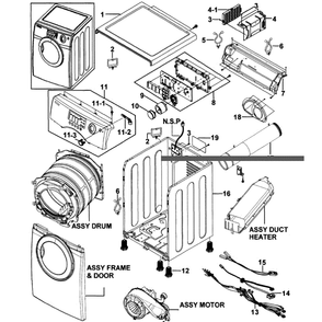 Main Assembly Diagram and Parts List for DV317AEW XAA-00 Samsung Dryer
