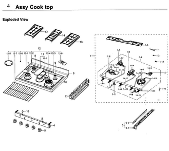 Cooktop Diagram and Parts List for NX58J7750SG AA-0000 Samsung Range