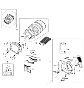 Drum Assy Diagram and Parts List for DV511AGW XAA-0002 Samsung Dryer