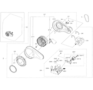 Motor Duct Diagram and Parts List for DV50K7500EW A3-0001 Samsung Dryer
