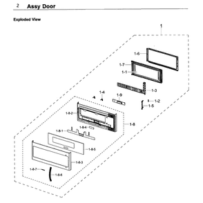 Door Diagram and Parts List for ME21K7010DS AA-0000 Samsung Microwave