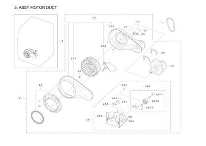 Motor Duct Assembly Diagram and Parts List for DV42H5200EP A3-03 Samsung Dryer