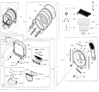 Drum Parts Diagram and Parts List for DV52J8700EP A2-0000 Samsung Dryer