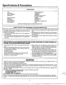 Specs And Precautions Diagram and Parts List for MW3580T XAA Samsung Microwave