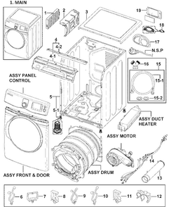 Main Assy Diagram and Parts List for DV419AEU XAA-0000 Samsung Dryer