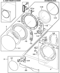 Front Assy Diagram and Parts List for DV448AGE XAA-0000 Samsung Dryer