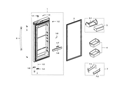 Fridge Door R Diagram and Parts List for RFG237AAWP XAA-0003 Samsung Refrigerator