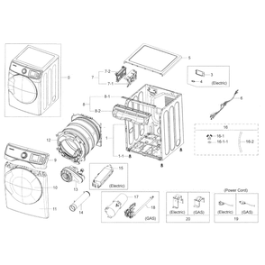 Main Assembly Diagram and Parts List for DV45K6500EV A3-0000 Samsung Dryer