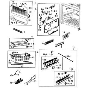 Freezer Diagram and Parts List for RF25HMEDBWW AA-0001 Samsung Refrigerator