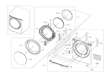 Frame Front & Door Diagram and Parts List for DV457EVGSGR AA-0000 Samsung Dryer