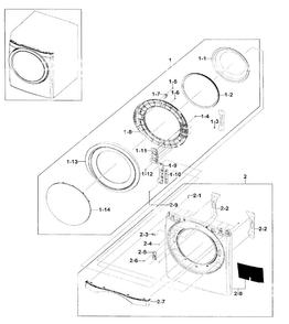 Front/door Assy Diagram and Parts List for DV511AER XAA-0000 Samsung Dryer